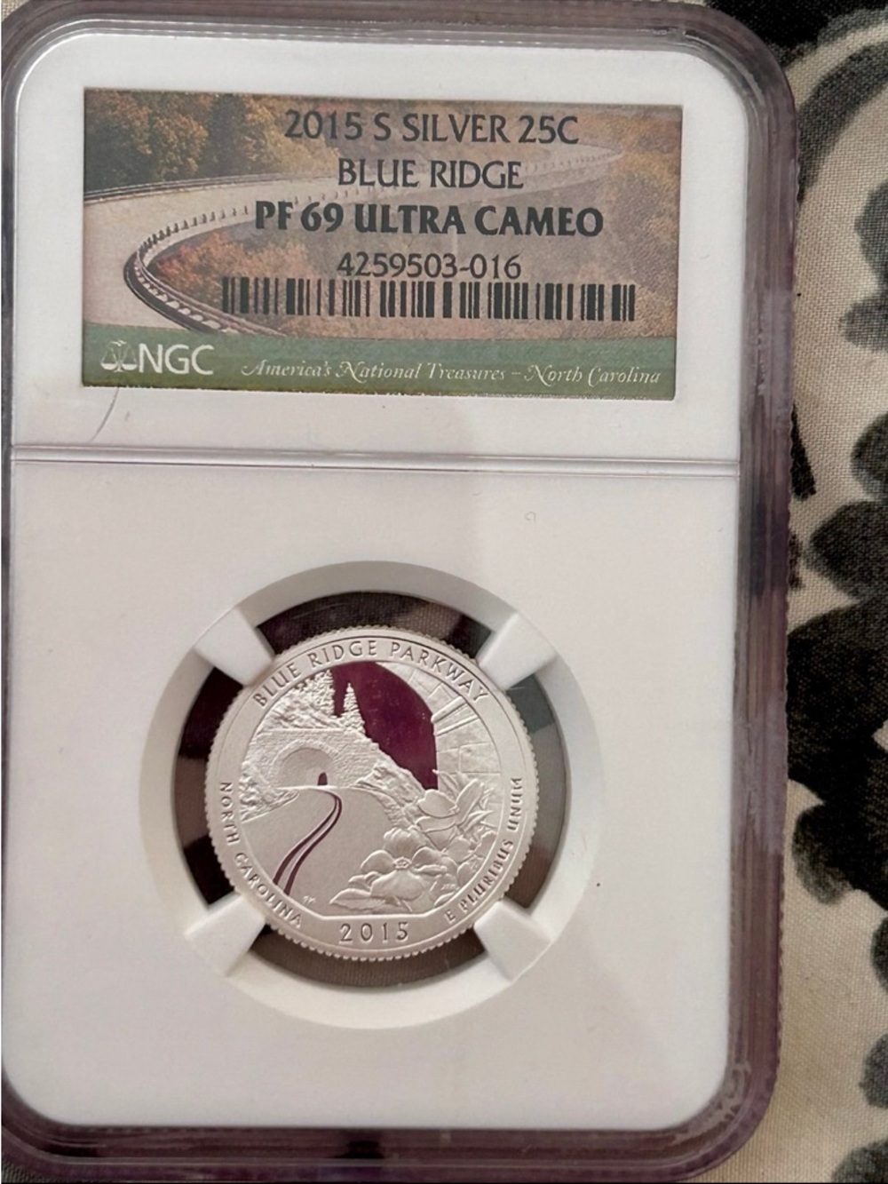 NGC Graded 2015 Blue Ridge Parkway Silver Quarter PF69 Ultra Cameo